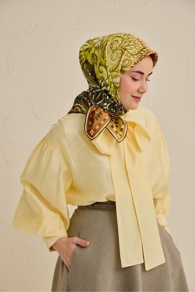 Silk Home Μεταξωτό φουλάρι Twill Κλασικό Μοτίβο Κίτρινο 90x90