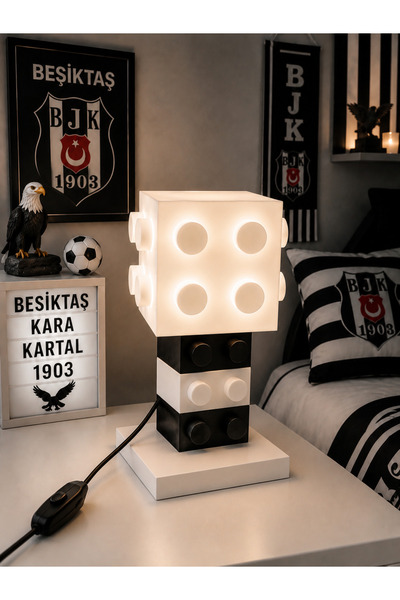 Özel3DBaskılar Custom 3D Prints Led Night Light with Black and White Block De...