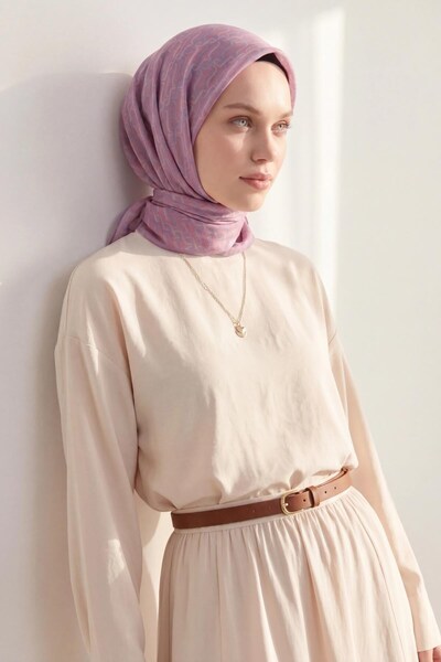 Silk Home Soft Scarf Chain Pattern Pink 90X90