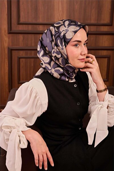 Silk Home وشاح حريري من التويل بنمط الأحجار البنفسجية الباستيل والزهور السودا...