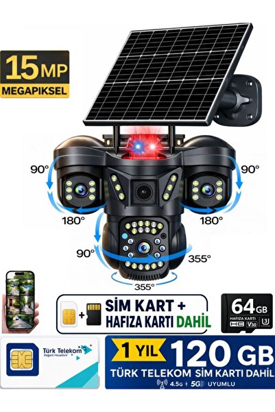 SONREİR SNR 4G 3 Lens SIM Kart Dahil Solar Güvenlik Kamerası 64GB Hafıza Kart...