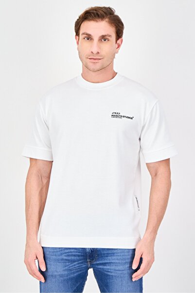 Irasuto Studios Men Crew Neck Brand Logo Short Sleeve T-Shirt, White