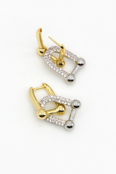 Nearsis Gold Zircon Stone U Model Earrings
