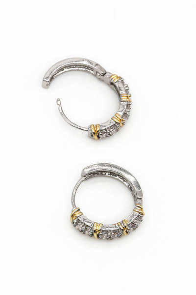Nearsis Gold Detailed Zircon Stone Silver Color Earrings