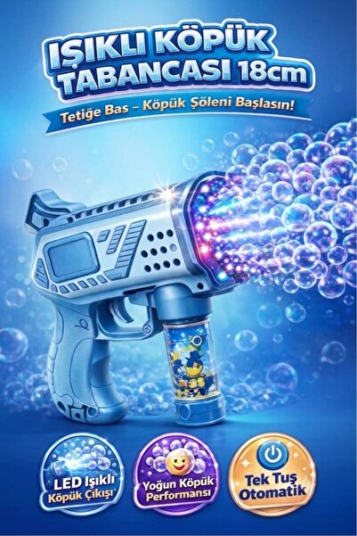 happynesc Pilli LED Işıklı Otomatik Köpük Tabancası 18cm – Bubble Gun Yoğun K...