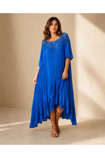 Punta Otantik Vl3044 Collar Lace Detailed Layered Skirted Voile Dress Saks