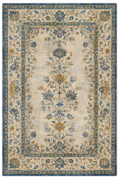 Pastel Home Beige Yellow Blue Floral Chenille Carpet Rug Runner Non-Slip Wash...