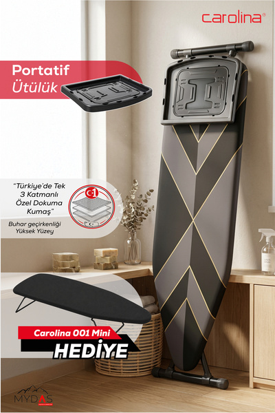 CAROLİNA 220 Ütü Masası 44x138 cm | 3 Katmanlı Özel Dokuma Kumaş | Buhar Kaza...