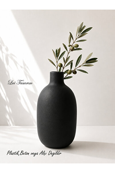 Lui Tasarım Black Vase Simple Stylish Modern Ceramic 25cm Large Size Vase Mal...