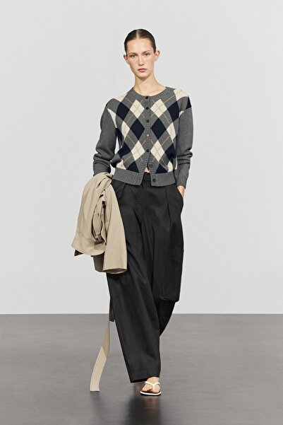 Massimo Dutti %100 pamuklu baklava desenli triko hırka