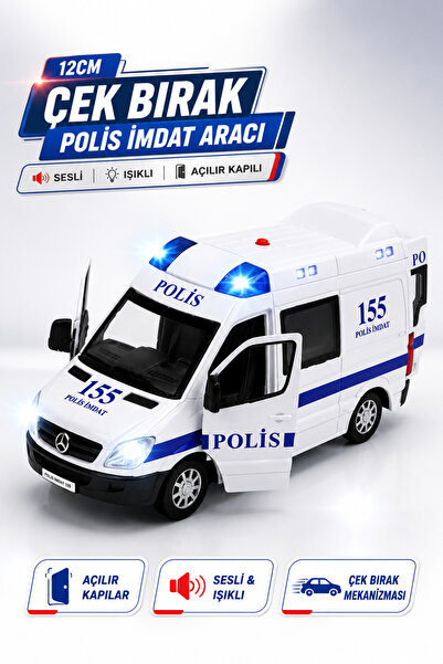 YILDIRIM OYUNCAK Çek Bırak Polis İmdat Aracı 12cm – Sesli Işıklı, Açılır Kapı...