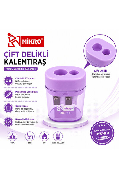 DANACI KIRTASİYE Mikro Çift Delikli Kalemtıraş 1 Adet Hazneli Standart ve Jum...