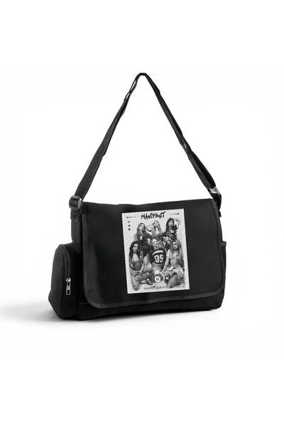 Minga London Black Manifest White Printed Messenger Bag