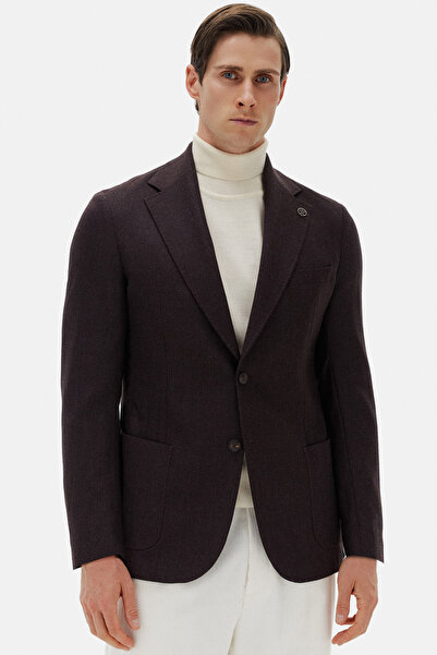 Damat Regular Fit Kahverengi Diyogonal Kumaş Ceket