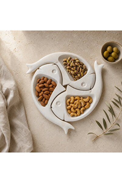 LİSPERA Travertine Marble Fish Presentation Bowl, Travertine Marble Decorativ...