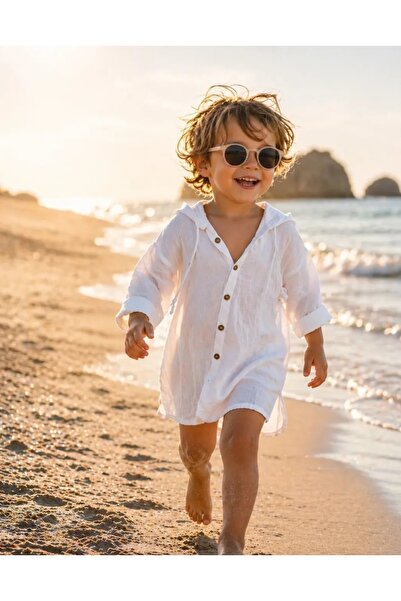 MİNİMELO BABY Müslin Panço Gömlek Kapüşonlu Unisex Beyaz