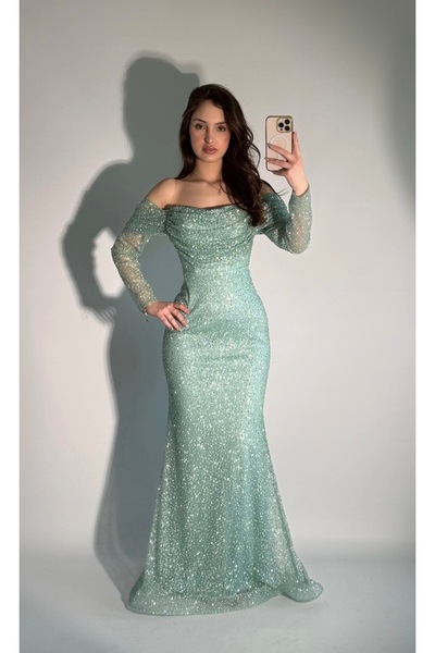 ayşenur Dinçer butik Angel Madonna Simli Abiye Su Yeşili