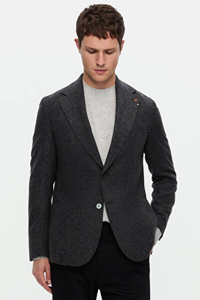 Damat Regular Fit Antrasit Düz Kumaş Ceket