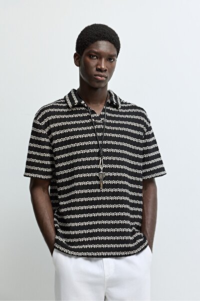 LEFTIES Çizgili dokulu polo yaka t-shirt