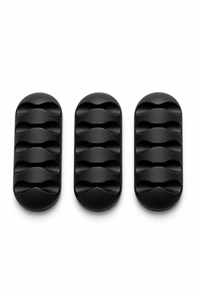 Busstier 5 Kanallı Kablo Tutucu 3'lü Set | Masaüstü Şarj ve Mouse Kablosu Düz...