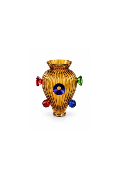 i love home glass Jewel Colored Crystal Stone Detailed Glass Vase 30 cm