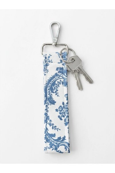PURSEMARK Blue and White Damask Patterned Keychain |   Durable Handmade Keychain