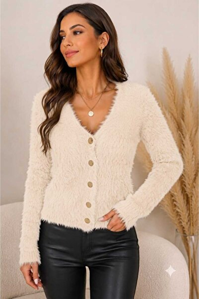 ASEZ BUTİK ZERAFETİN ADRESİ Women's V-Neck Soft Textured Knitwear Cardigan Go...