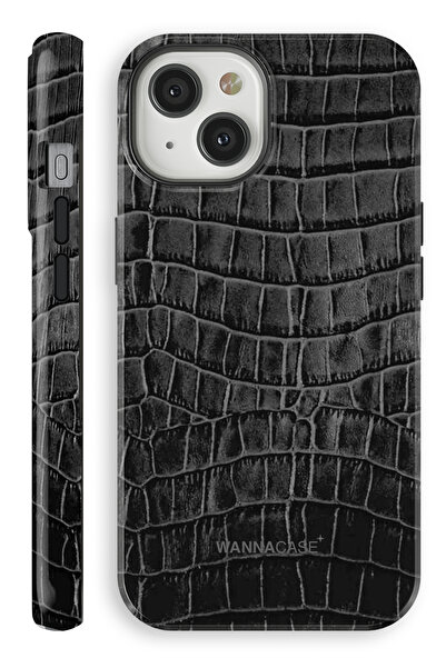 WANNACASE iPhone 13 Noir Croc Çift Katmanlı Essential Tough Telefon Kılıfı