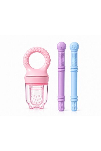 CKM silikon طقم أطفال مكون من 3 قطع (مصاصة فواكه + 2 عضاضة للأسنان)