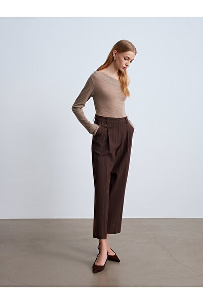 Dilvin 72251 Pantaloni drepți cu clemă - Maro