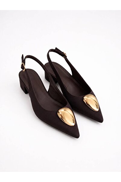 MAYA SHOES Kadın Gold Aksesuarlı Slingback Topuklu Ayakkabı