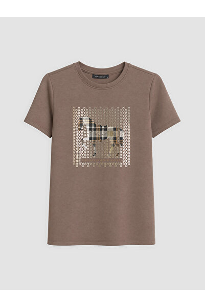 LC Waikiki Brown Printed Soft Touch Women's T-Shirt