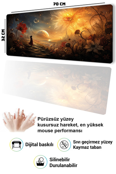 SonicTouch Keyboard Mousepad 32X70Cm Cosmic Flora Seamless Smooth Liquid-Proo...