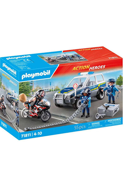 Playmobil Αστυνομικό Φράγμα και Ληστής με Μοτοσικλέτα 71811