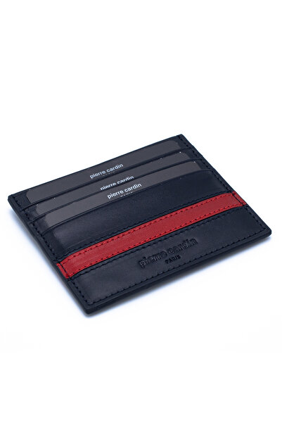 Pierre Cardin Navy Blue-Red Unisex Leather Card Holder 0244Şli6