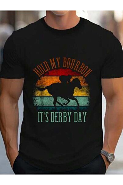 23ERVA 100% Cotton Hold My Bourbon It's Derby Day Kentucky Horse Racing T-Shi...