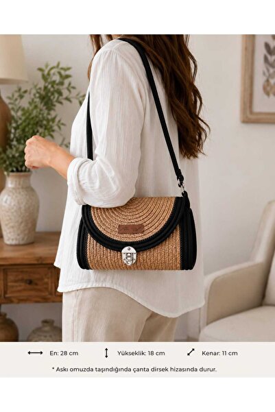MTG JÜT TASARIM Begonya Model Stylish Shoulder Strap Jute Straw Cord Handbag