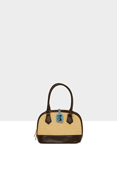 Bagmori Brown Women's Oval Bottle Leather Decorated Straw Bag M000008810