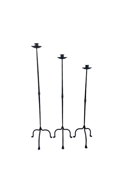 edecra El Dövmesi Demir Şamdan 3'lü Set (94-114cm) Antique Bakır Twisted Stem...