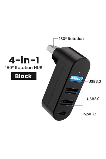 Choice black 4-Port USB 3.0 Hub [90°, 180° Rotatable], USB Splitter, 3 USB Po...