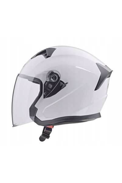 NO BRAND Cască moto deschisă, alb lucios, pentru scuter, omologare chopper, B...