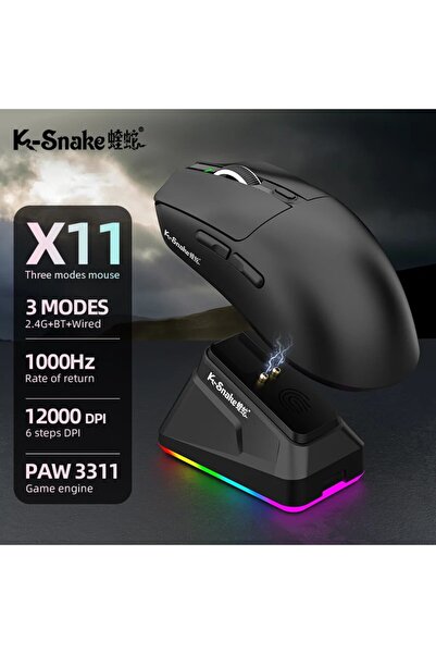 Choice X11 Black KS X11 Tri-Mode Wireless Gaming Mouse, 63g Lightweight, PAW3...