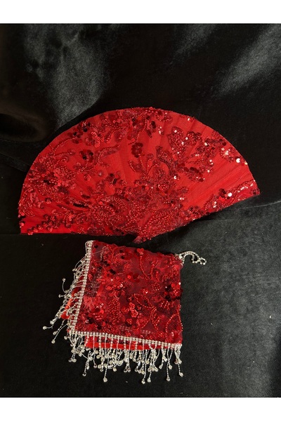 Bridal Luxe Red Henna Handkerchief Henna Fan Bridal Fan