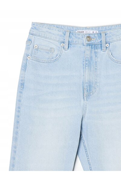 NO BRAND Blugi albaștri clasici, croială dreaptă, din bumbac, tip Mom Jeans, 32