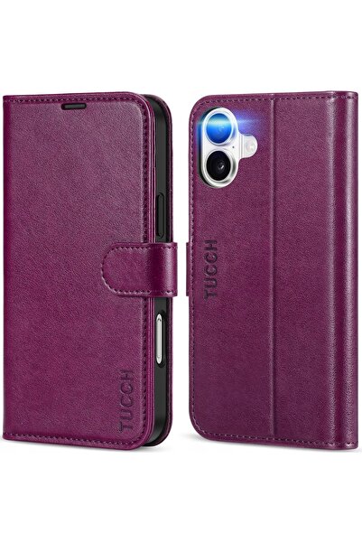 NO BRAND Husă din piele Tucch tip carte pentru iPhone 16 Plus, cu portofel, p...