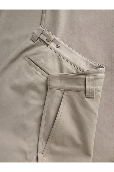 NO BRAND Pantaloni bej, croială dreaptă, bumbac viscoză, buzunare, uni, 36