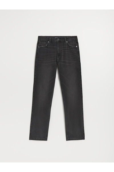 NO BRAND Pantaloni negri, blugi, lungi, croială dreaptă, cu buzunare, efect s...