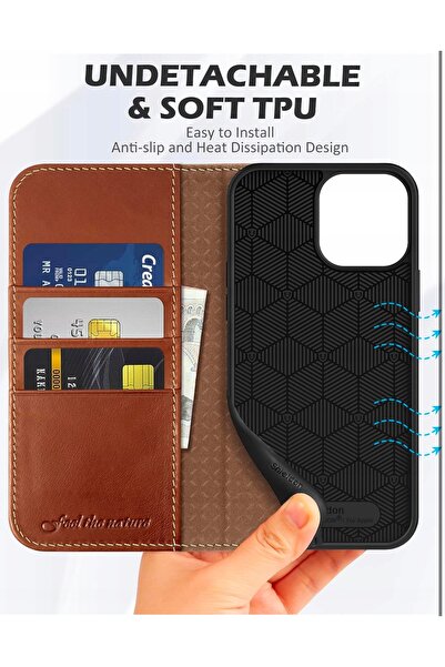 NO BRAND Husă tip carte Shieldon din piele naturală pentru iPhone 13 Pro RFID...