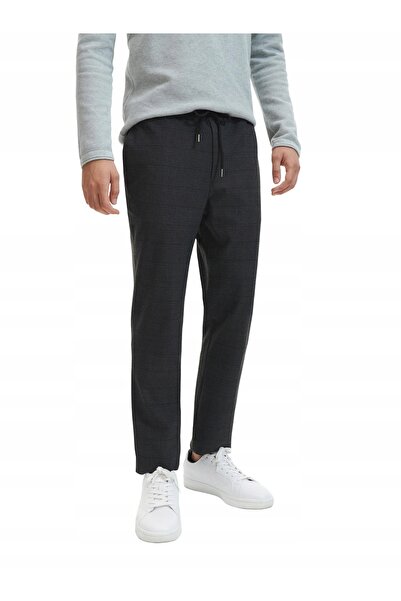 NO BRAND Pantaloni lungi din grafit, cu model în carouri, cu șnur în talie și...