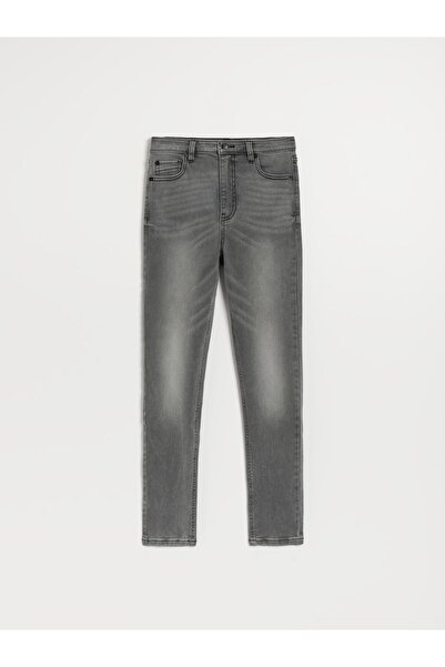 NO BRAND Blugi gri skinny fit clasici cu talie înaltă, lungime 32
